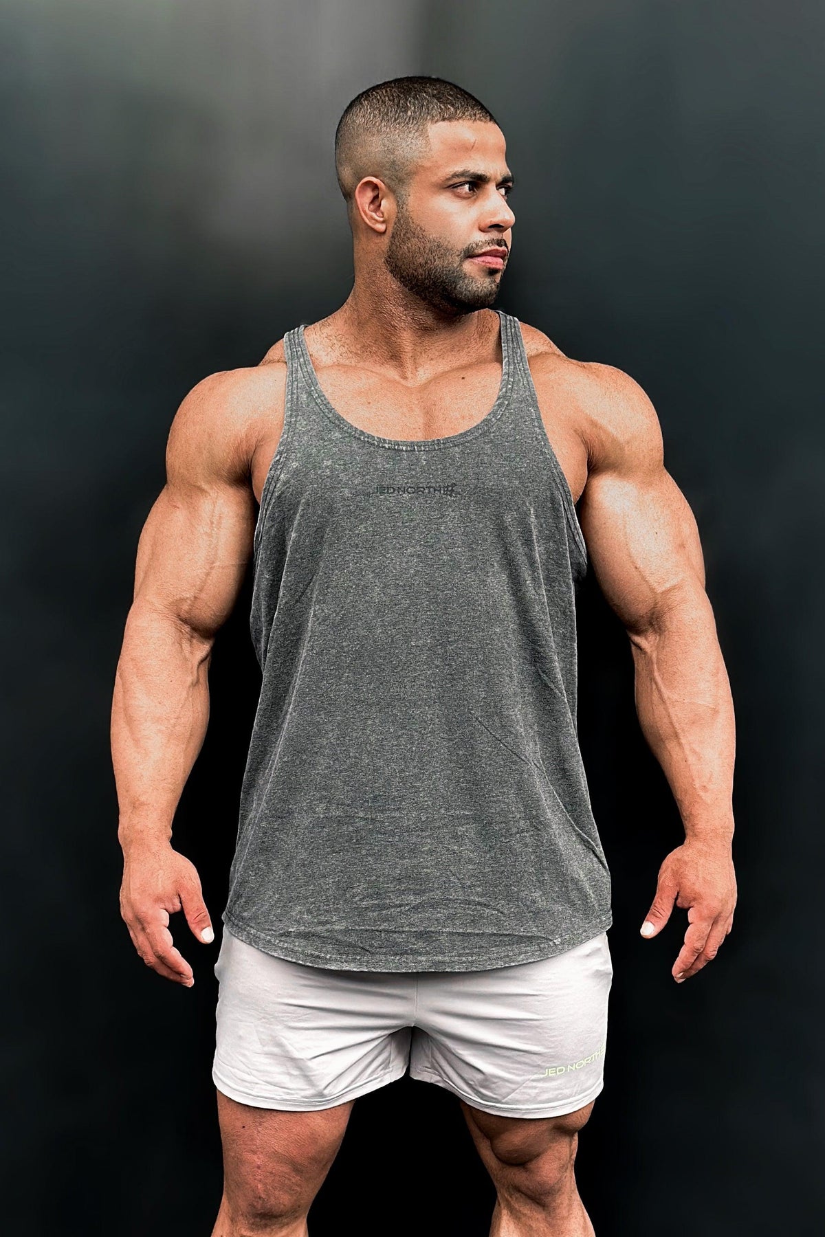 Jed North Men's Retro Washed Bodybuilding Stringer - Heather Gray