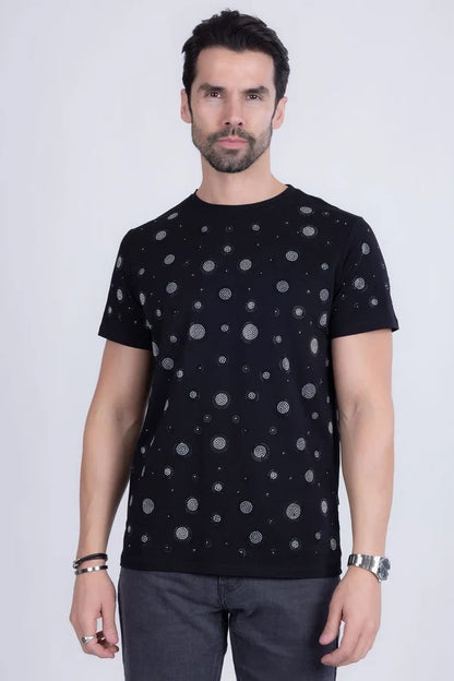 Barabas Herren-T-Shirt Diamond Mine mit Strasssteinen – Schwarz/Silber