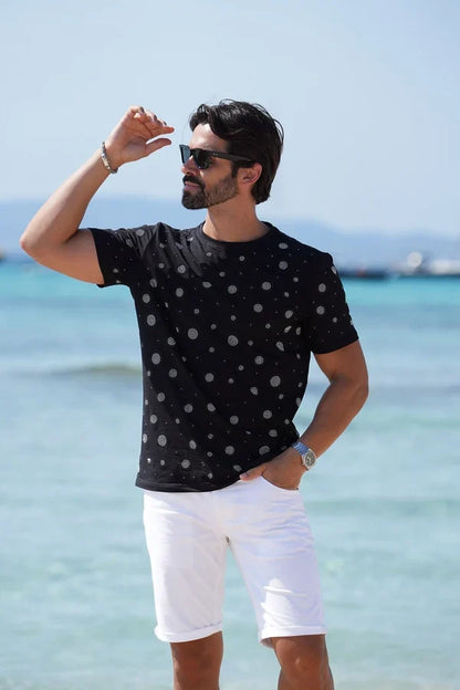 Barabas Herren-T-Shirt Diamond Mine mit Strasssteinen – Schwarz/Silber