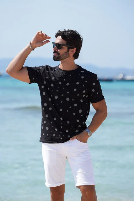 Barabas Herren-T-Shirt Diamond Mine mit Strasssteinen – Schwarz/Silber