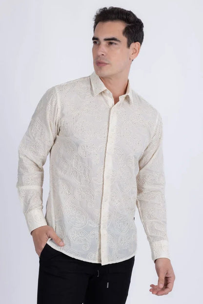 Barabas Herren-Langarmhemd mit gestickten Details