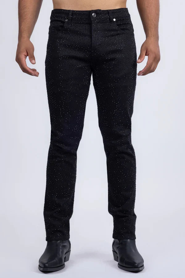 Barabas Herren-Jeans Dolorosa mit Strasssteinen - Schwarz/Schwarze Steine