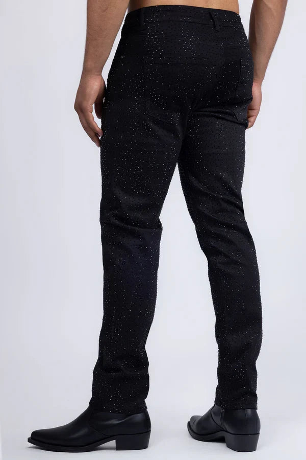 Barabas Herren-Jeans Dolorosa mit Strasssteinen - Schwarz/Schwarze Steine
