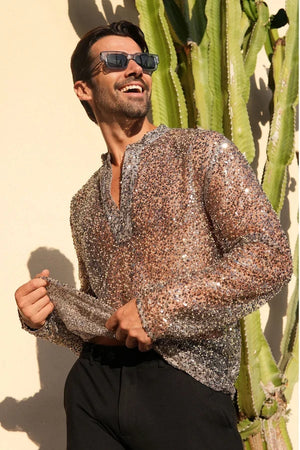 Chemise à manches longues à sequins Chella pour homme Barabas - Beige