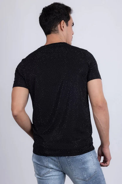 Barabas Herren-T-Shirt Dolorosa mit Strasssteinen – Schwarz/Schwarze Steine