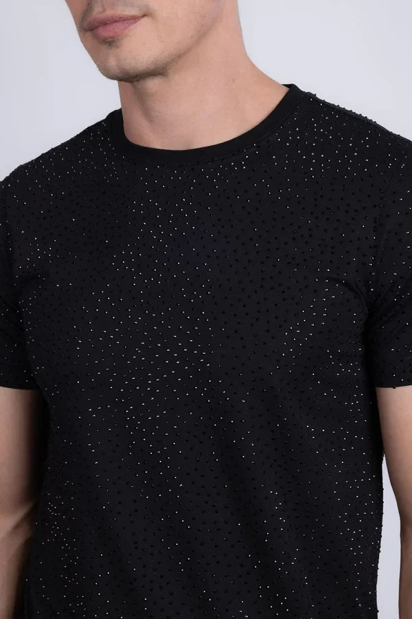 Barabas Herren-T-Shirt Dolorosa mit Strasssteinen – Schwarz/Schwarze Steine