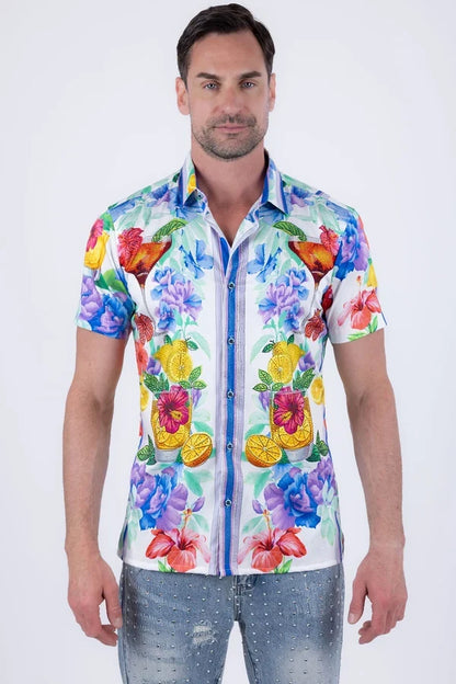 Barabas Herren-Cocktail-Shirt mit Strasssteinen, kurzarm - Weiß
