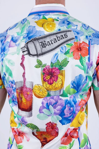 Barabas Herren-Cocktail-Shirt mit Strasssteinen, kurzarm - Weiß