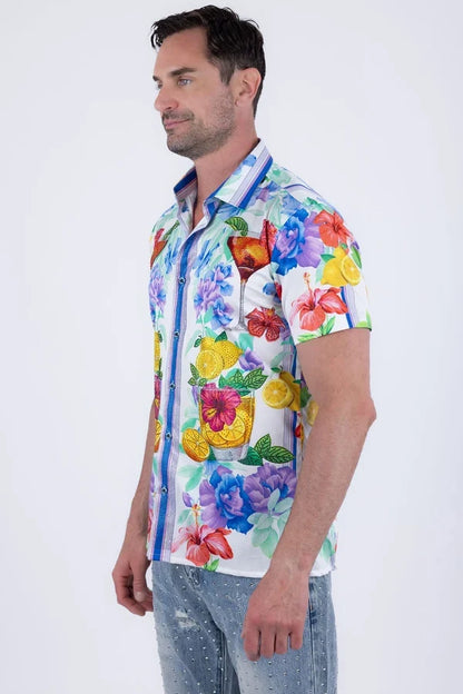 Barabas Herren-Cocktail-Shirt mit Strasssteinen, kurzarm - Weiß