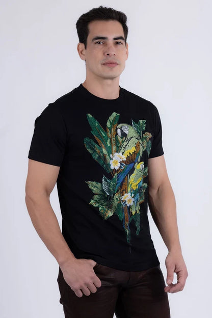 Barabas Herren T-Shirt Laurent Tropical Iguana mit Strasssteinen - Schwarz