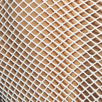 White mesh fabric with diamond pattern on the beachy net strap tank top showing breathable lightweight design