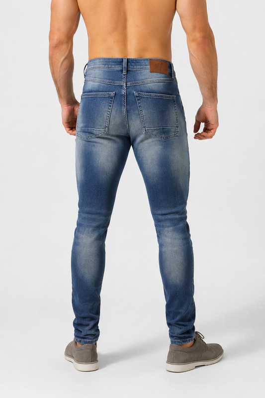 Jed North Men's Men's Premium Fitted Stretchy Jeans - Faded Dark Blue