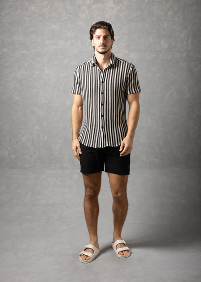 Bespoke Moda Herren-Kurzarmhemd mit strukturierter Streifenoptik - Schwarz