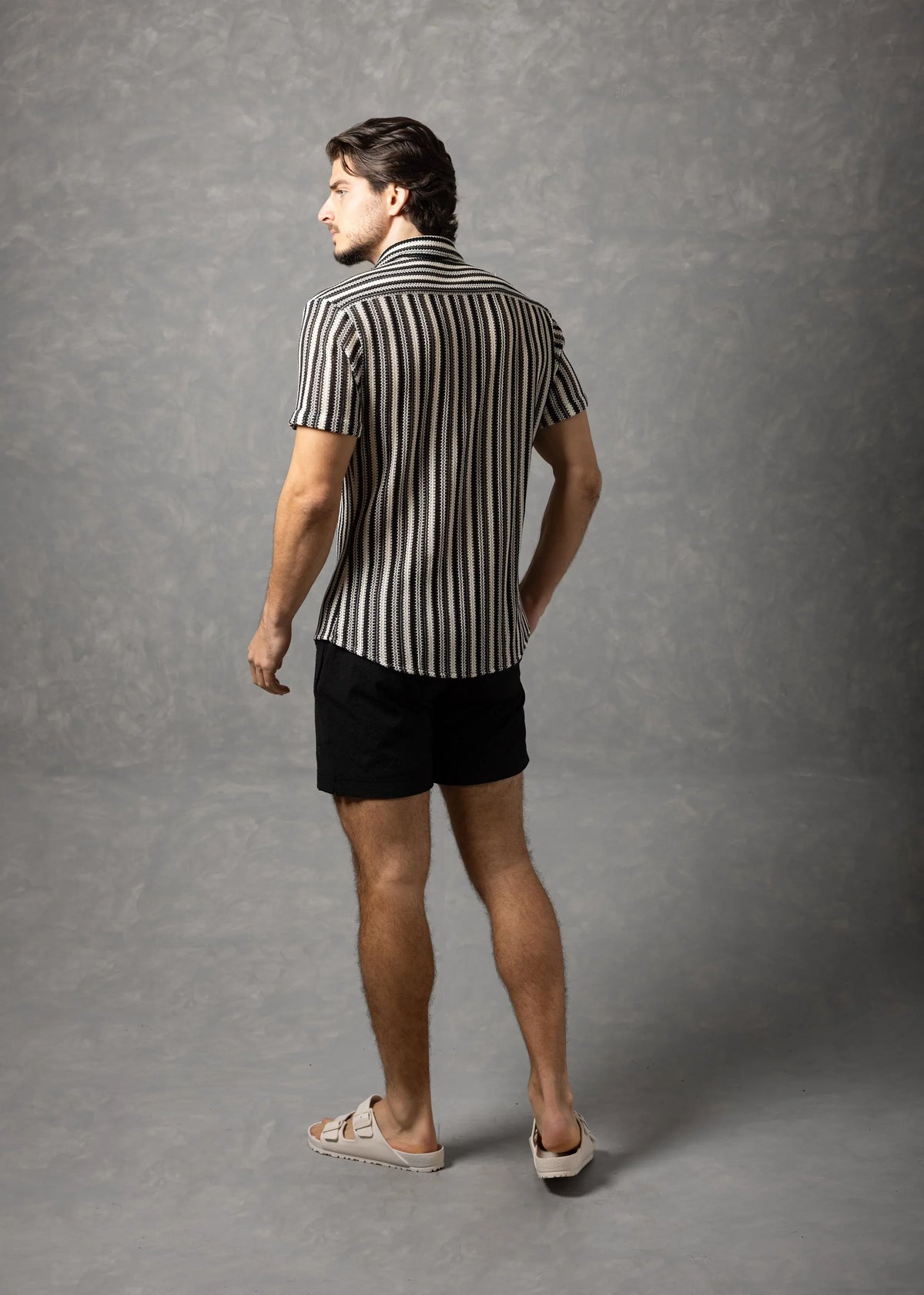 Bespoke Moda Herren-Kurzarmhemd mit strukturierter Streifenoptik - Schwarz
