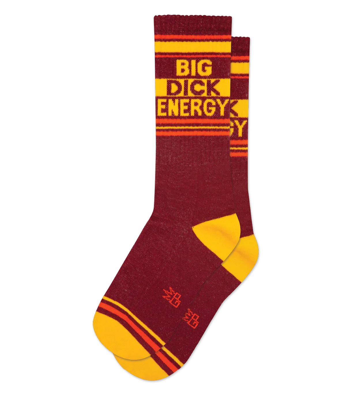 Maroon and yellow striped big dick energy crew socks with bold black text by stance featuring a playful design