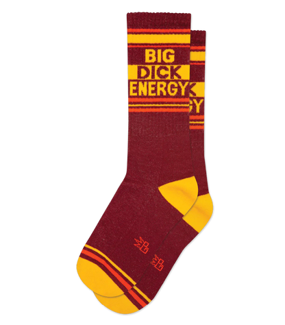 Maroon and yellow striped big dick energy crew socks with bold black text by stance featuring a playful design