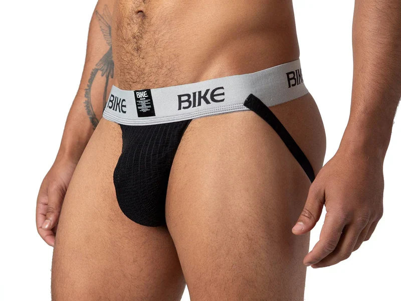 Black bike brand briefs with gray waistband and bold bike logo from bike classic jockstrap collection