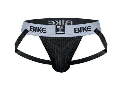 Black bike classic jockstrap athletic briefs with gray waistband bold bike logo and textured fabric