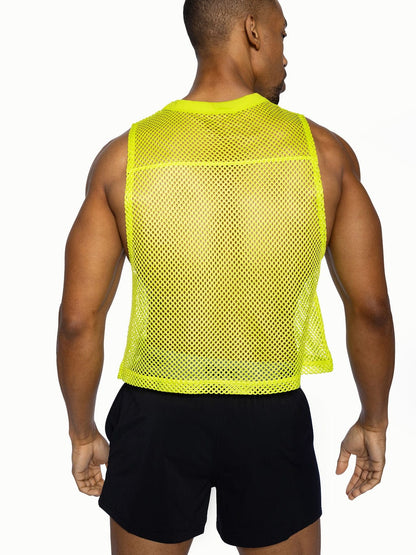 Bright neon yellow mesh tank top sleeveless practice jersey by BIKE designed for breathability and athletic use