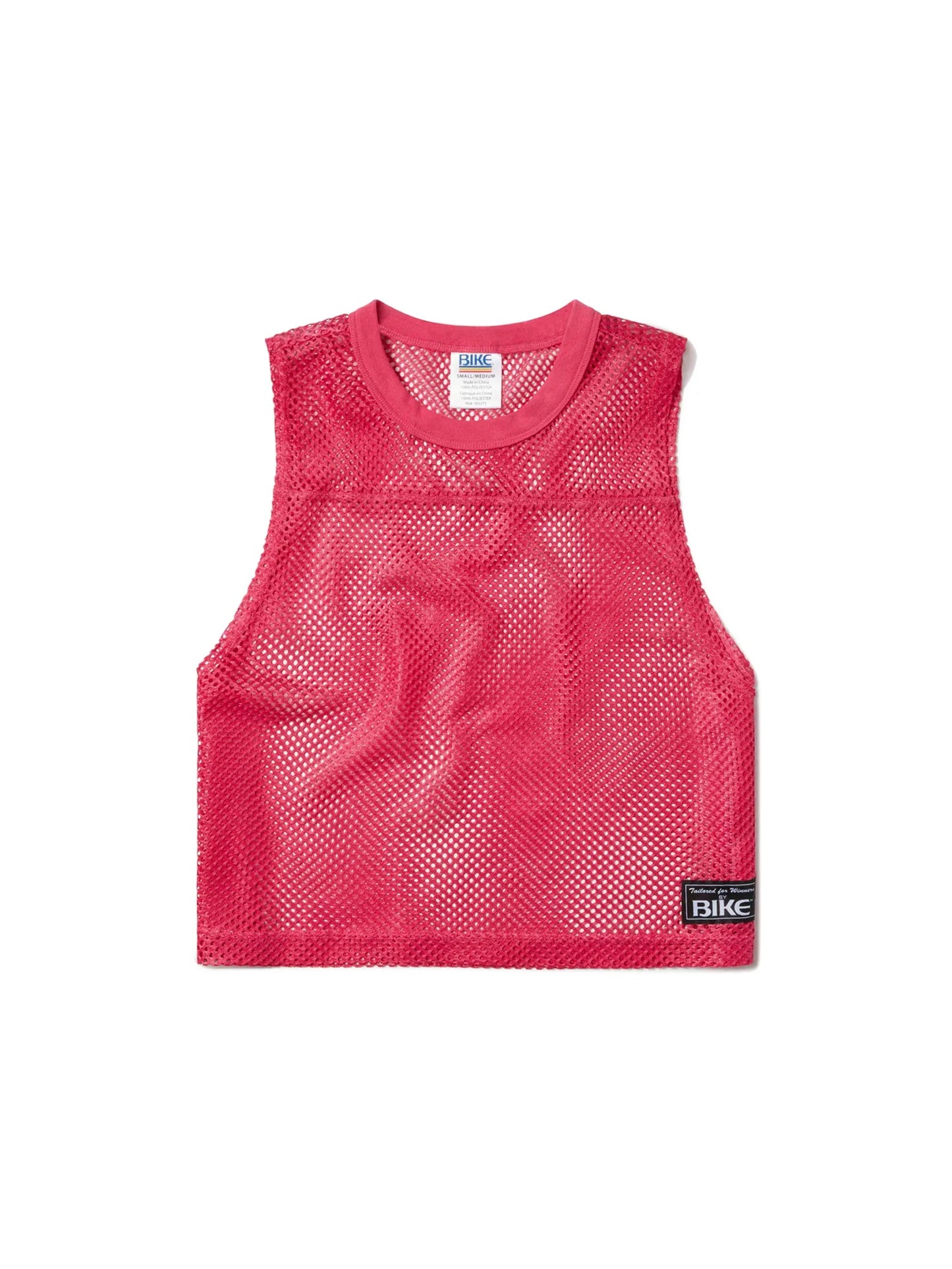 Bike sleeveless practice jersey in vibrant pink mesh with ribbed neckline and small black label on lower right side