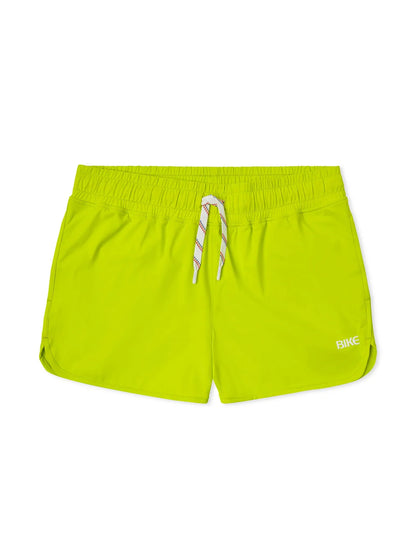 Bike® track short bright neon green athletic shorts with white drawstring and subtle bike branding on the side