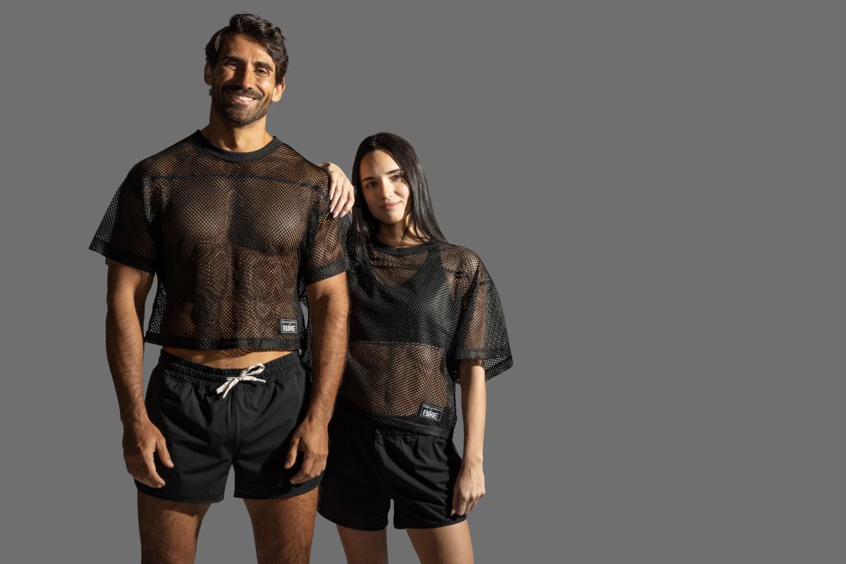 Black mesh crop top with short sleeves and round neckline bike athletic bam134 practice jersey in bold black