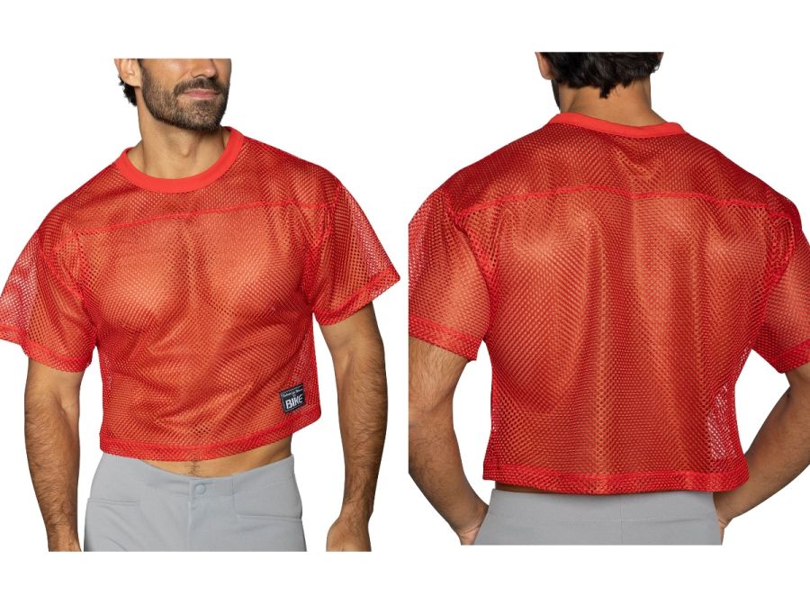Bike Athletic BAM134 short sleeve practice jersey in bright red mesh with cropped hem and breathable design