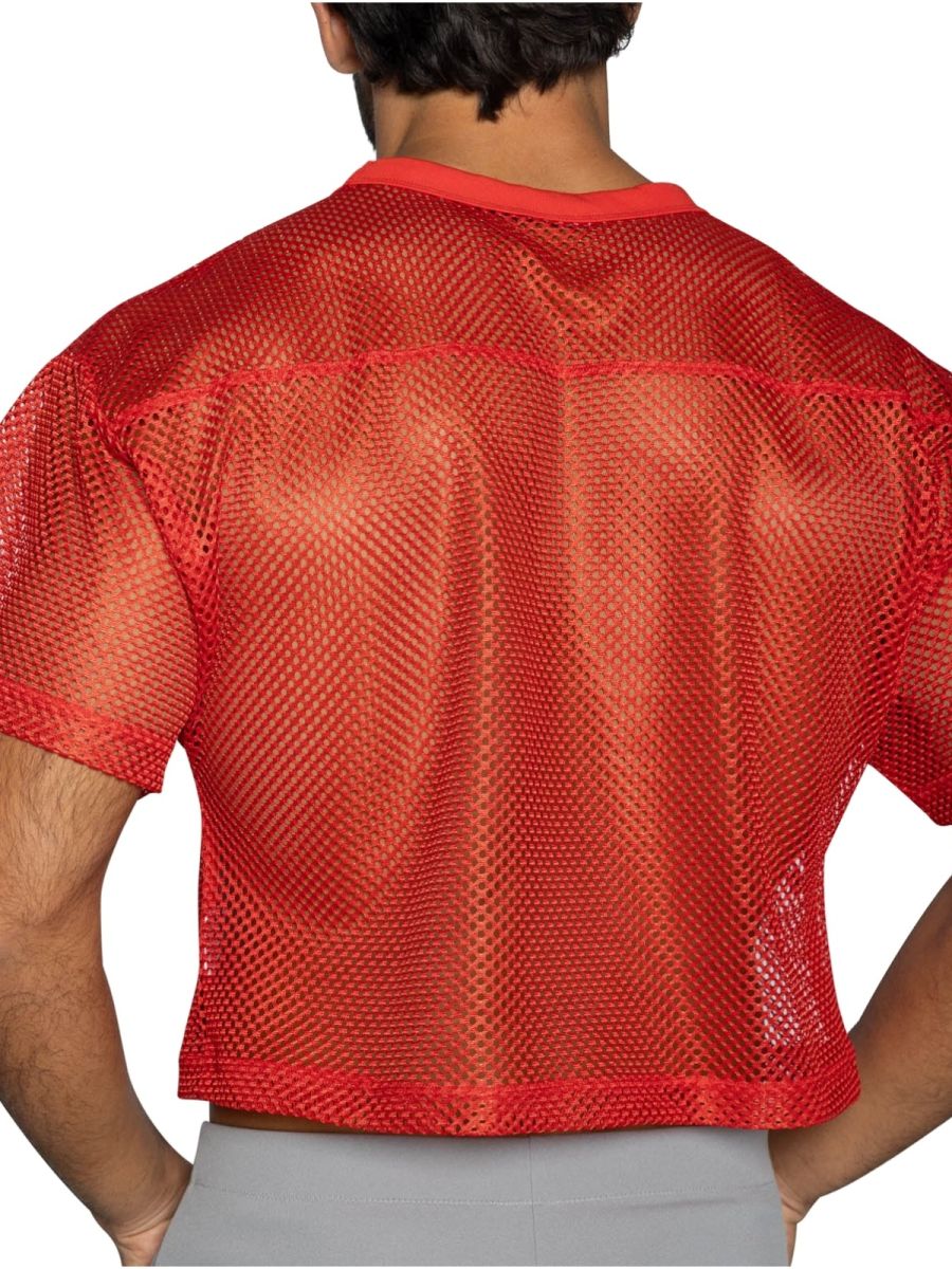 Bike athletic bam134 short sleeve practice jersey in bright red mesh with crew neck for football training use