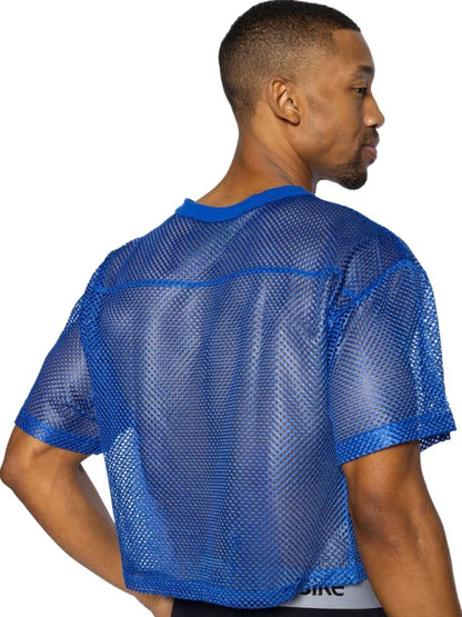 Blue mesh short sleeve athletic top with crew neckline for bike practice royal color bam134 jersey