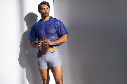 Blue mesh short sleeve athletic practice jersey by bike in royal color with breathable fabric and lightweight design