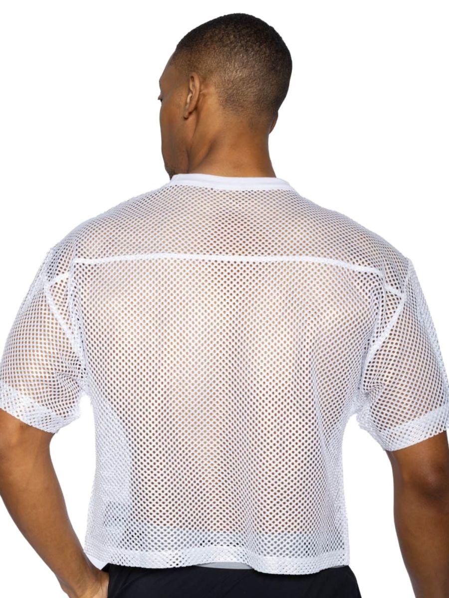 White mesh bike athletic BAM134 short sleeve practice jersey with crew neck for active sports use
