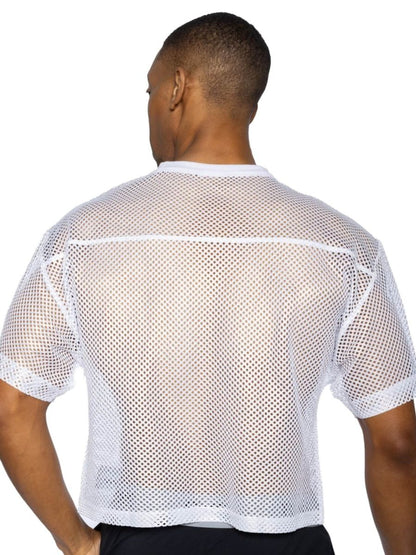 White mesh bike athletic BAM134 short sleeve practice jersey with crew neck for active sports use