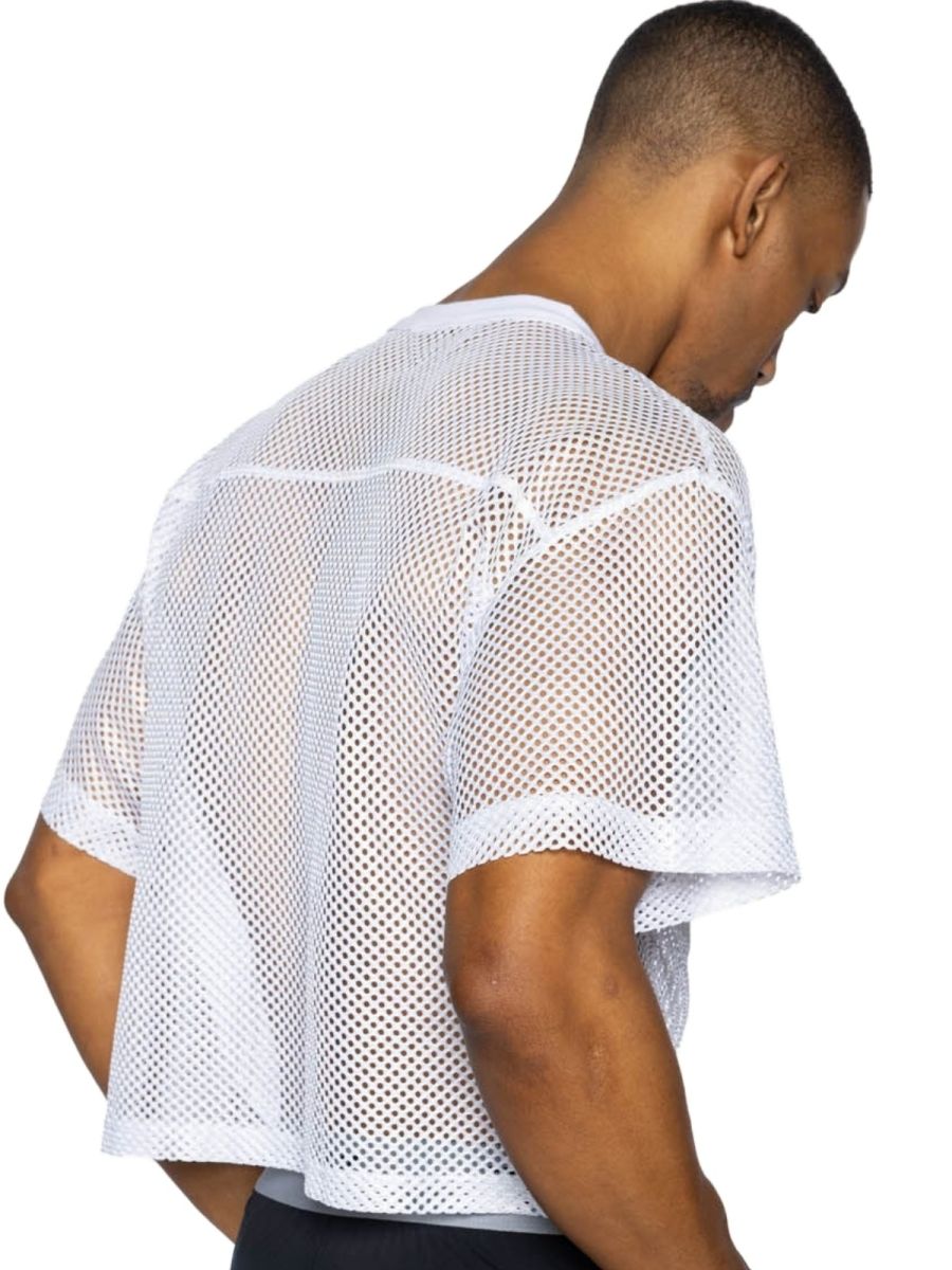 White mesh short sleeve athletic top with crew neckline bike athletic bam134 practice jersey front view