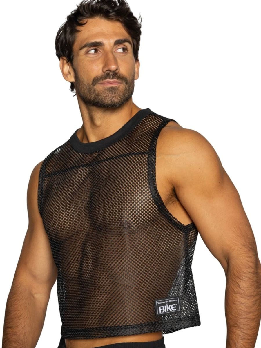 Bike athletic BAM135 sleeveless mesh practice jersey in black with solid ribbed neckline and bike label on lower right side