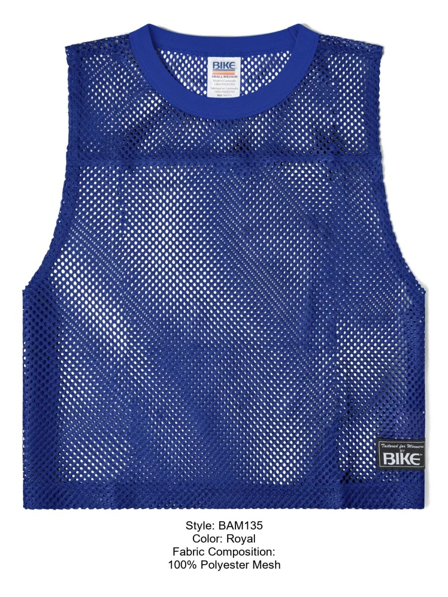 Royal blue sleeveless polyester mesh bike athletic BAM135 practice jersey with solid ribbed neckline and hem