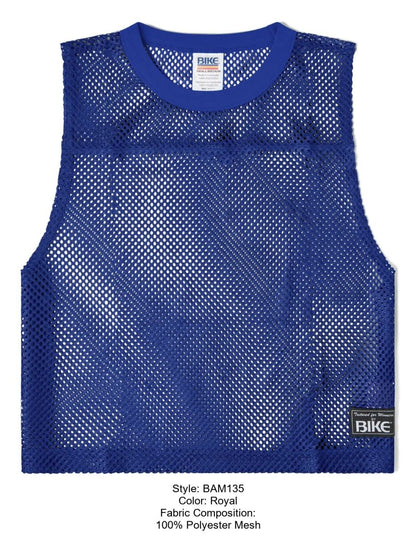 Royal blue sleeveless polyester mesh bike athletic BAM135 practice jersey with solid ribbed neckline and hem