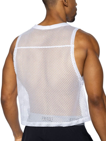 Bike athletic bam135 sleeveless practice jersey in white mesh with rounded neckline and hem for performance use