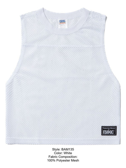 White sleeveless athletic mesh top by bike made of 100 percent polyester with crew neck for performance use