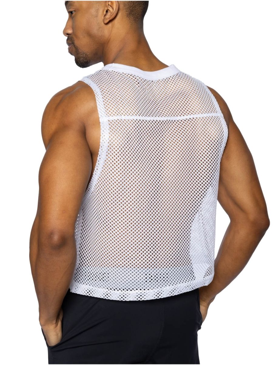 Bike athletic bam135 sleeveless practice jersey in white mesh with fitted design and reinforced shoulder seams