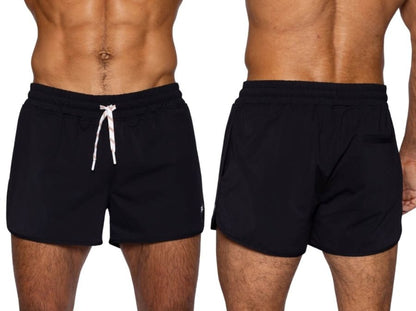 Black bike athletic BAM200 track shorts with white drawstring elastic waistband ideal for sports and workouts