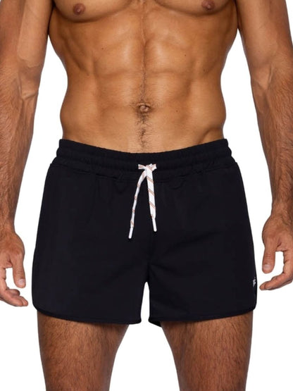 Black bike athletic BAM200 track shorts with white drawstring and subtle side logo designed for active wear