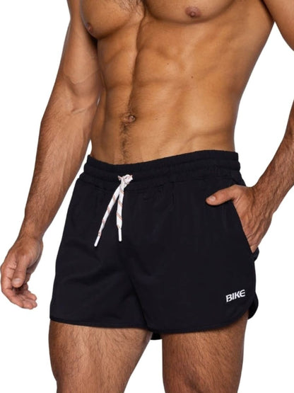 Black bike athletic bam200 track shorts with white drawstring and small logo ideal for sports and training