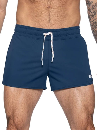 Navy blue BIKE athletic BAM200 track shorts with white drawstring and small logo ideal for active use