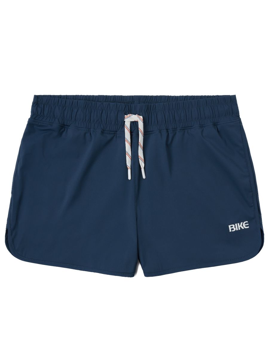Navy bike athletic BAM200 track shorts with white drawstring and bike logo on the side designed for performance