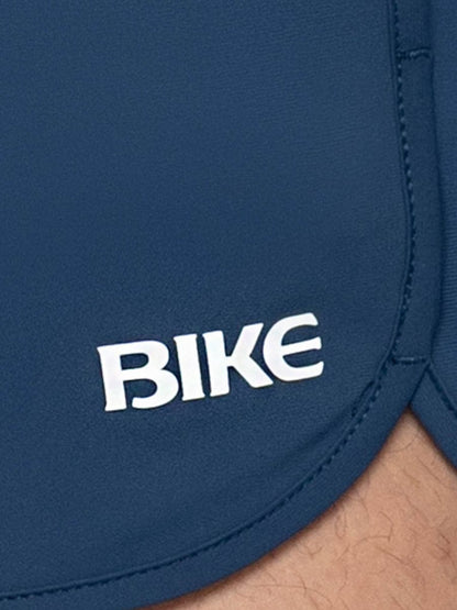 Navy bike athletic bam200 track shorts with white bike logo embroidered on the side for sports and training