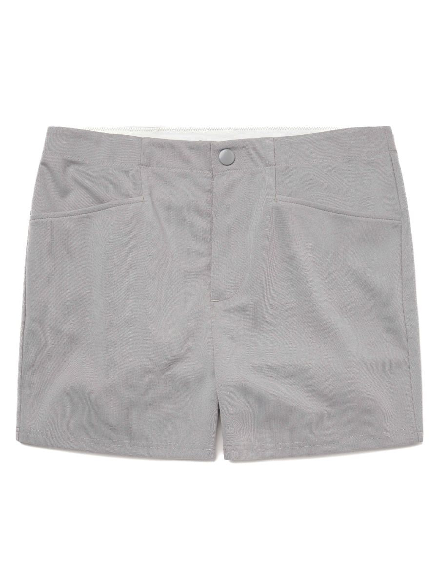 Light gray bike athletic bam207 coaches shorts with subtle textured fabric and two front pockets 5 inch inseam