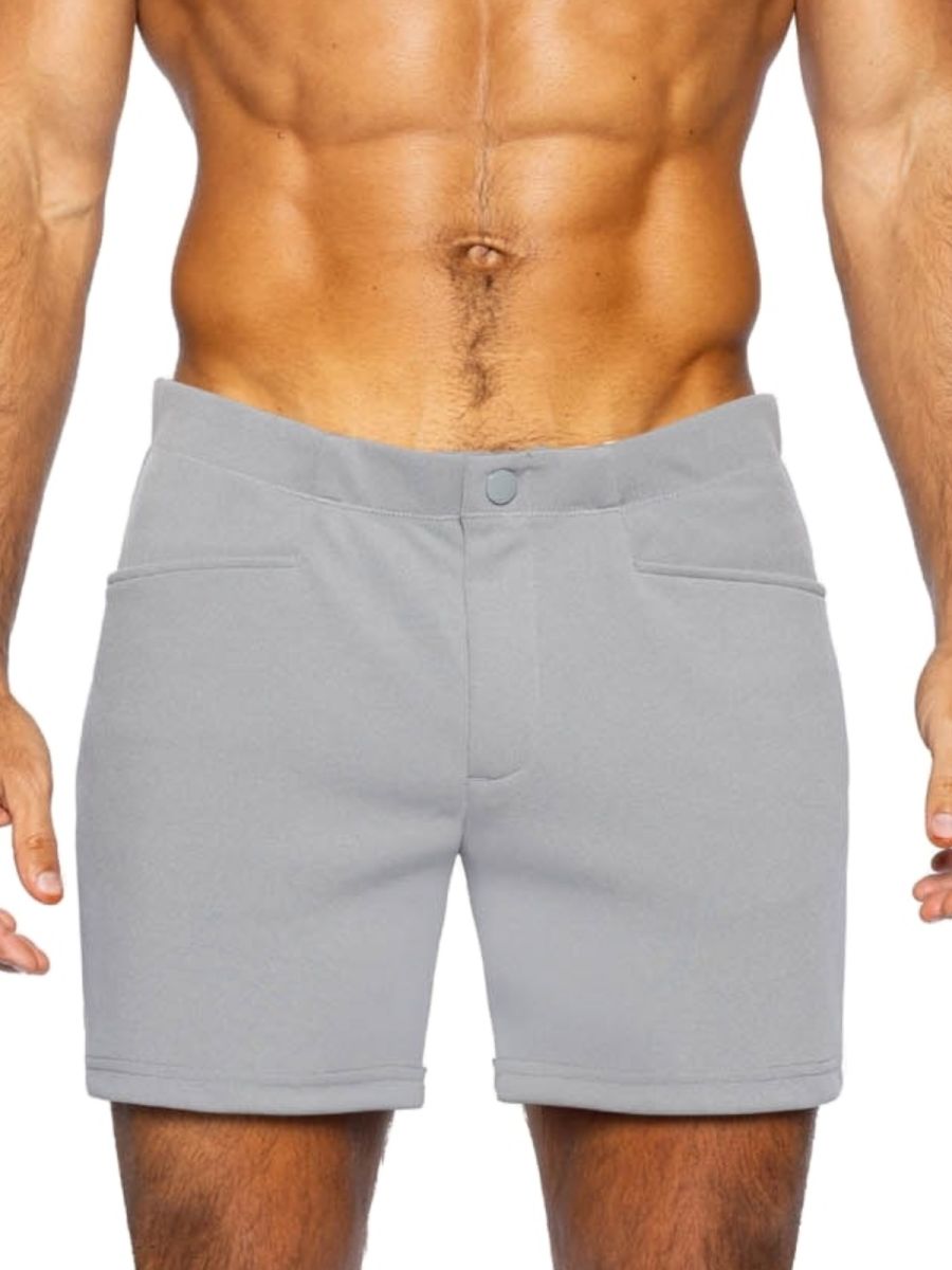 Gray bike athletic bam207 coaches shorts with button closure and two front pockets in breathable fabric