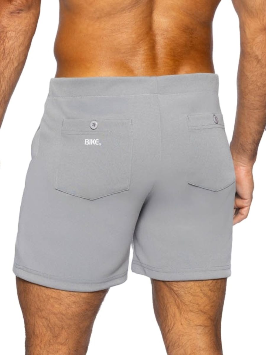 Gray bike athletic bam207 coaches shorts with sleek design and two front pockets with button closures