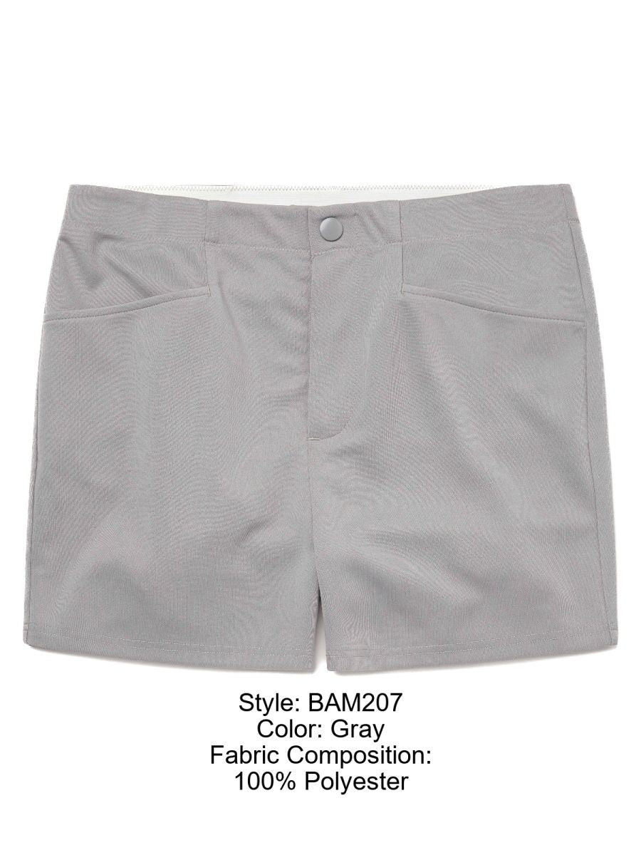 Gray polyester bike athletic bam207 coaches shorts with button closure and two front pockets 5 inch inseam