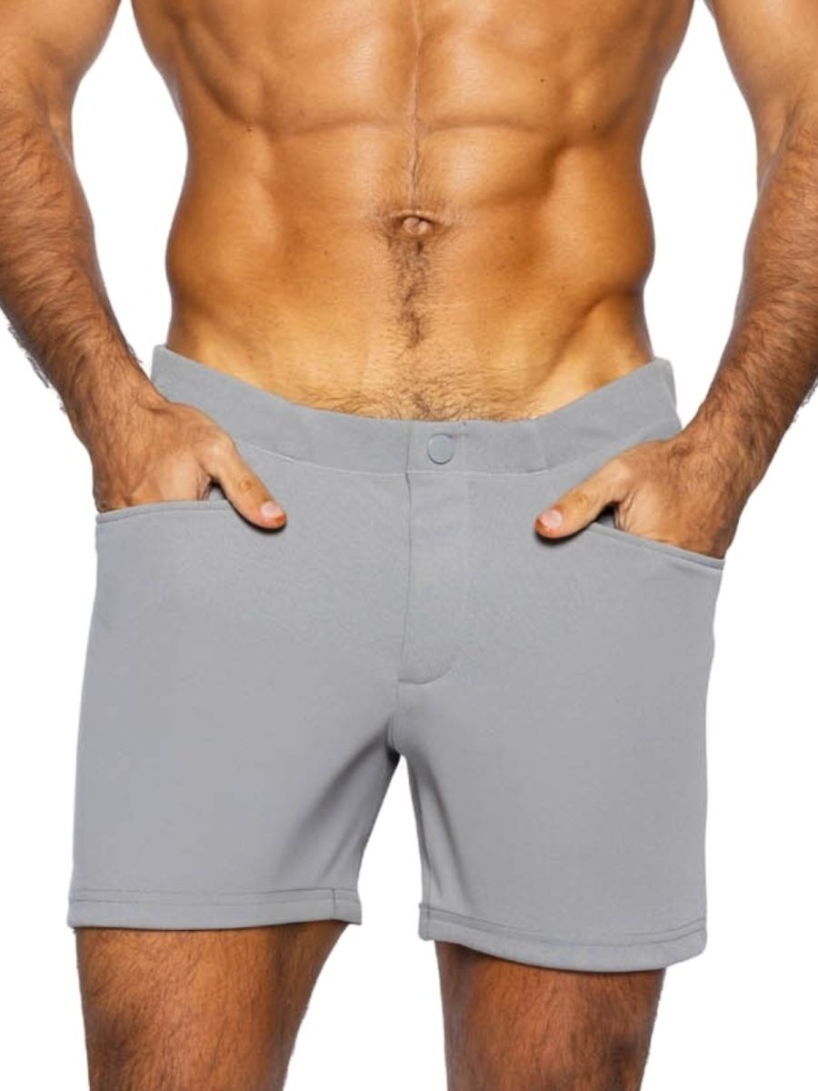 Gray bike athletic bam207 coaches shorts with 5 inch inseam and button closure for active wear